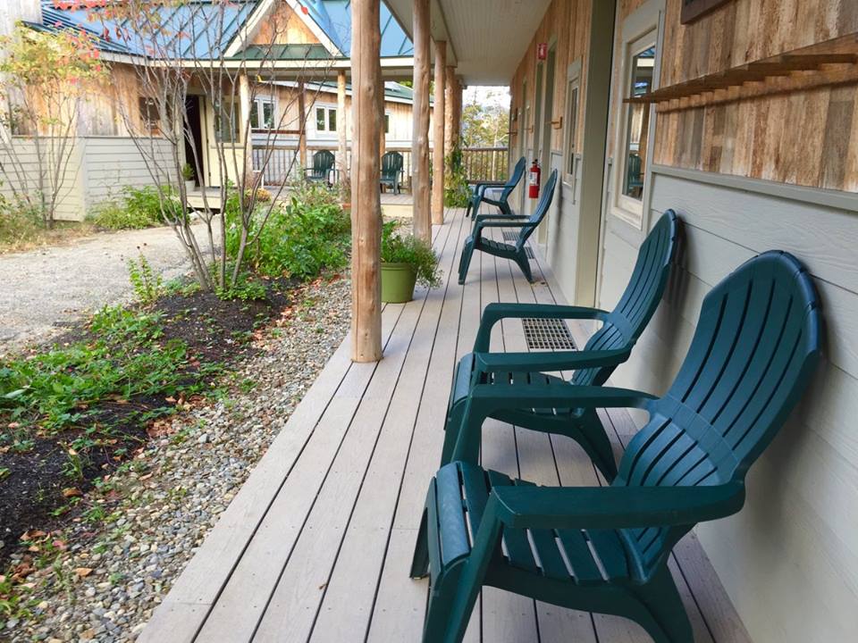 Outdoor seating at Stratton Brook Hut