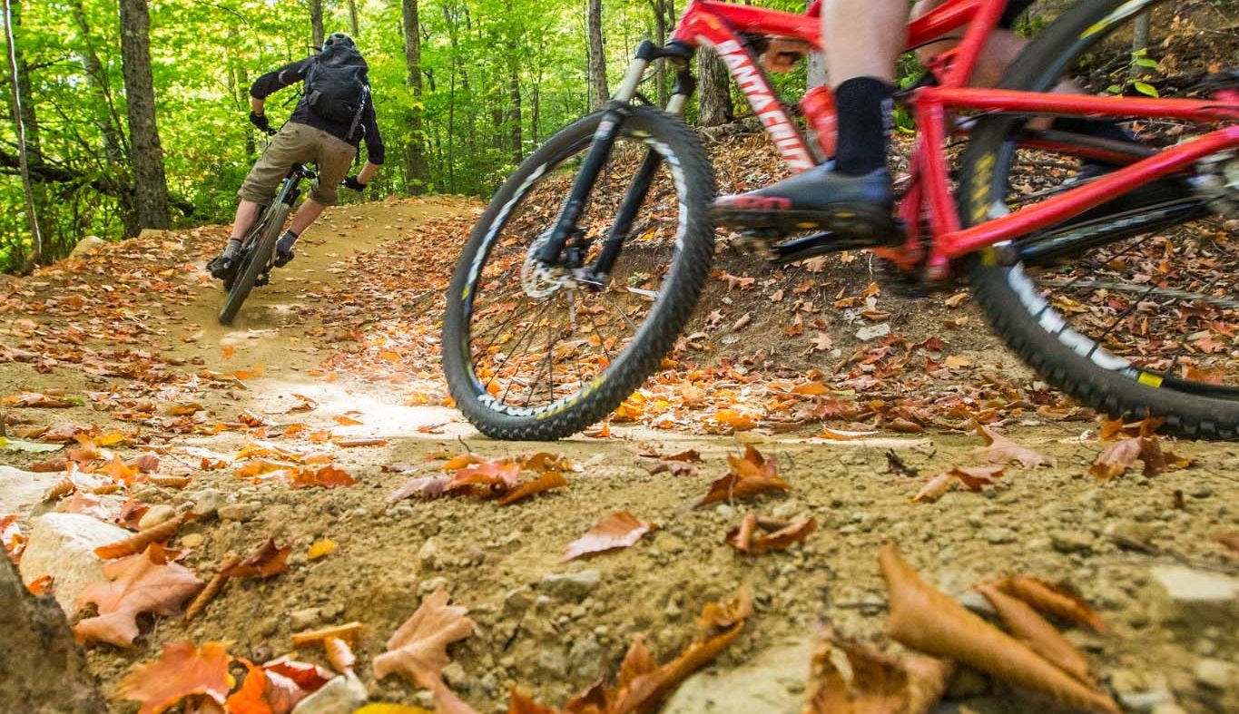 Fall mountain biking around Stratton Brook Hut.