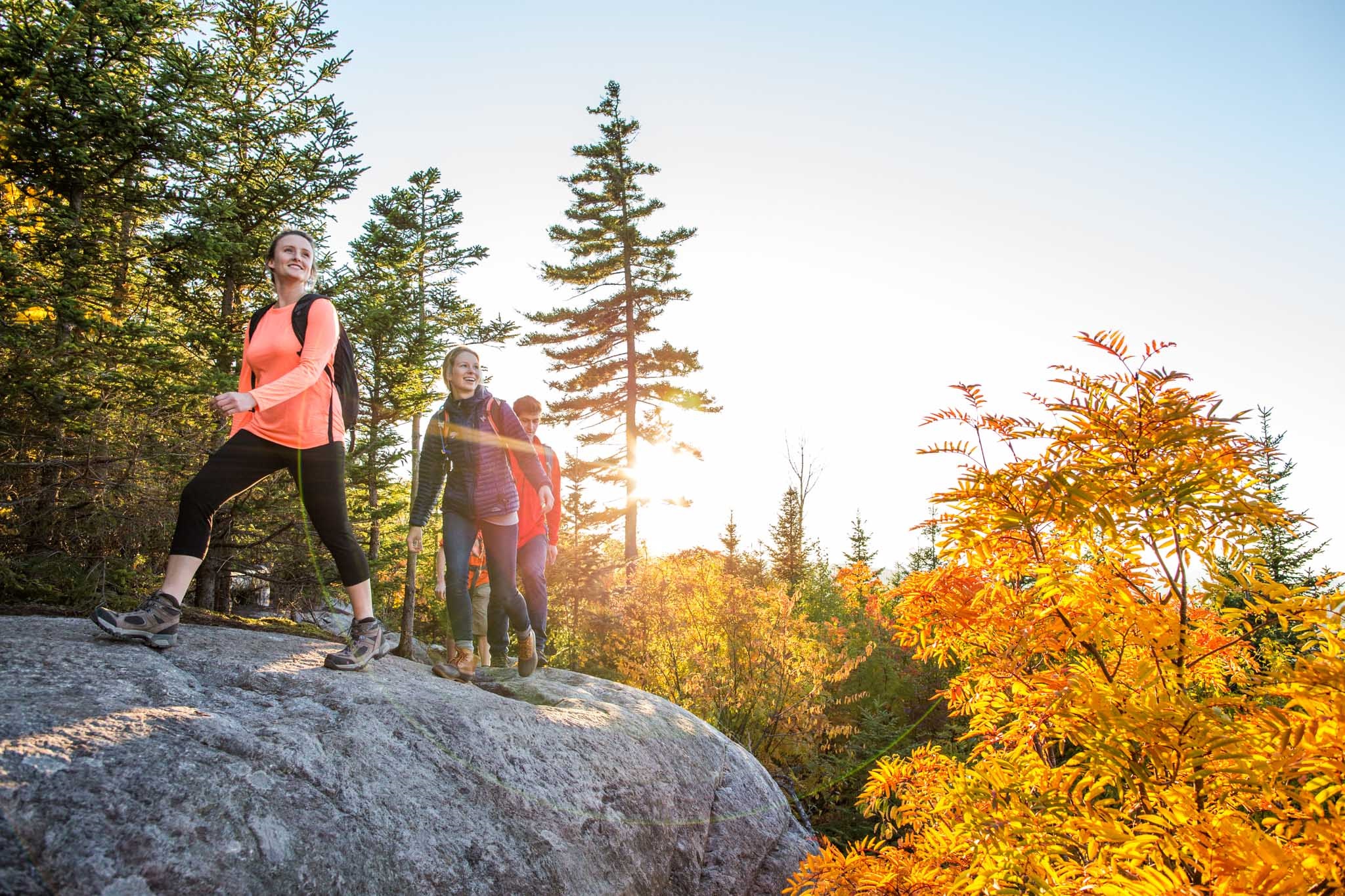 Group of hikers at the Vista near Stratton Brook Hut in autumn.