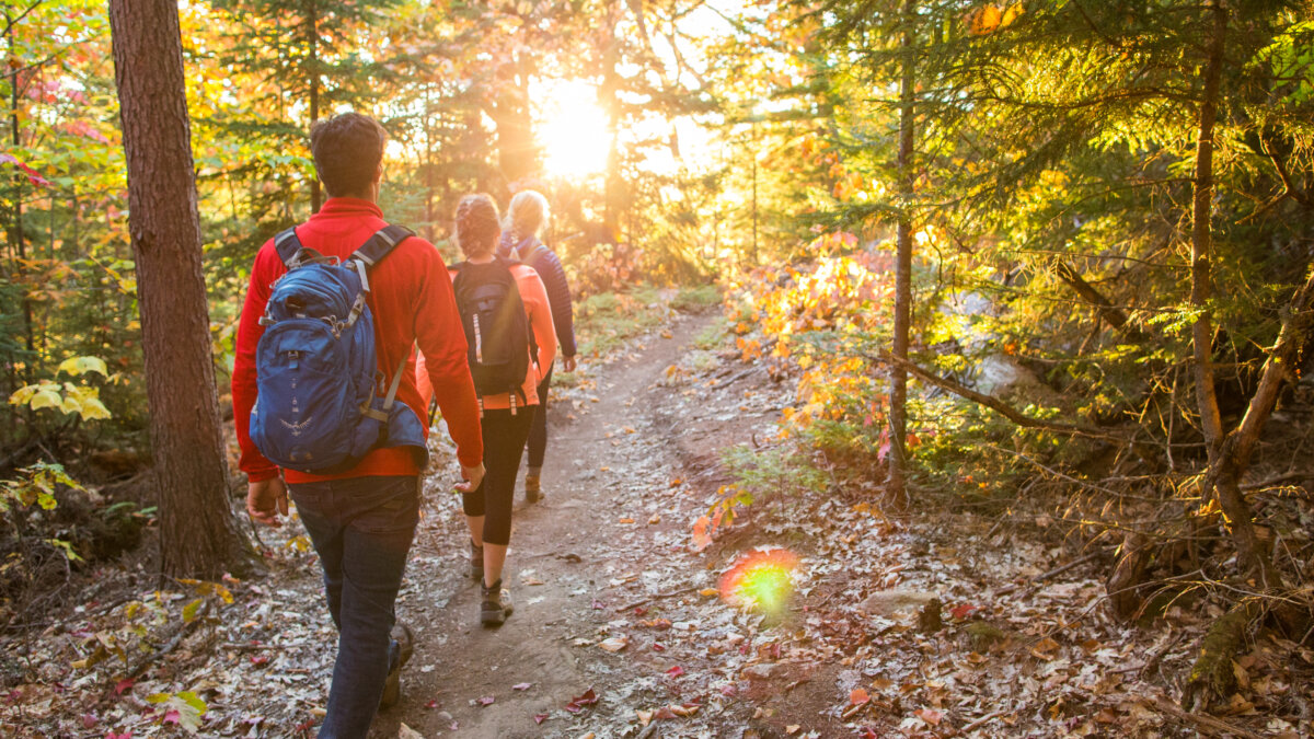 Hiking the Maine Hut Trail in fall.