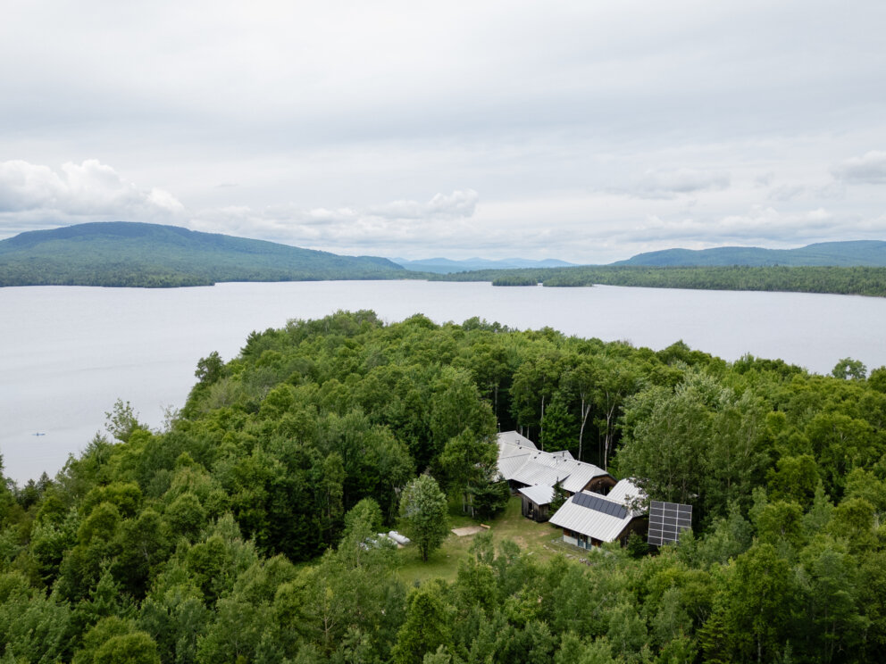 Aerial photo of Flagstaff Lake Hut.