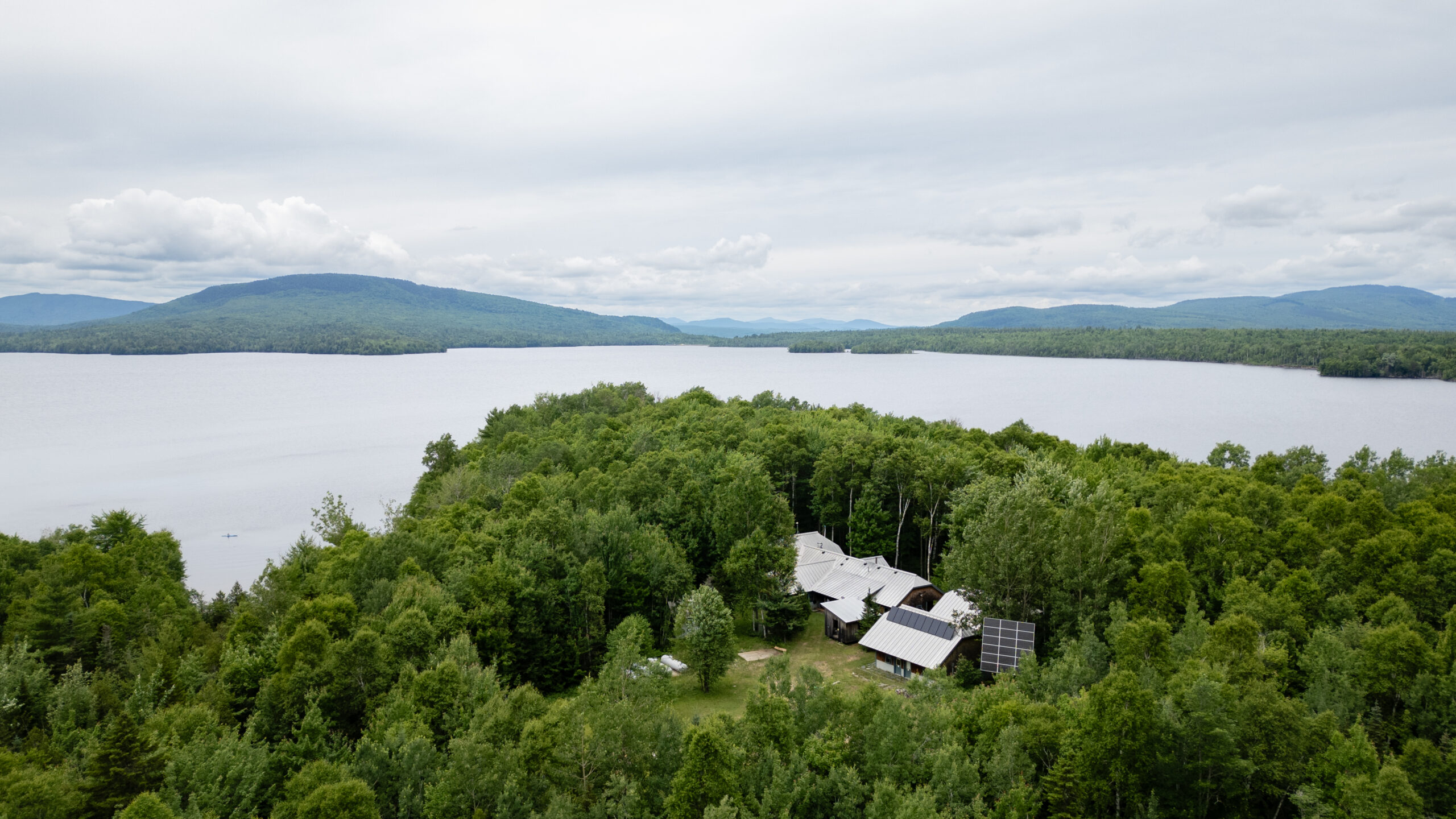 Aerial photo of Flagstaff Lake Hut.