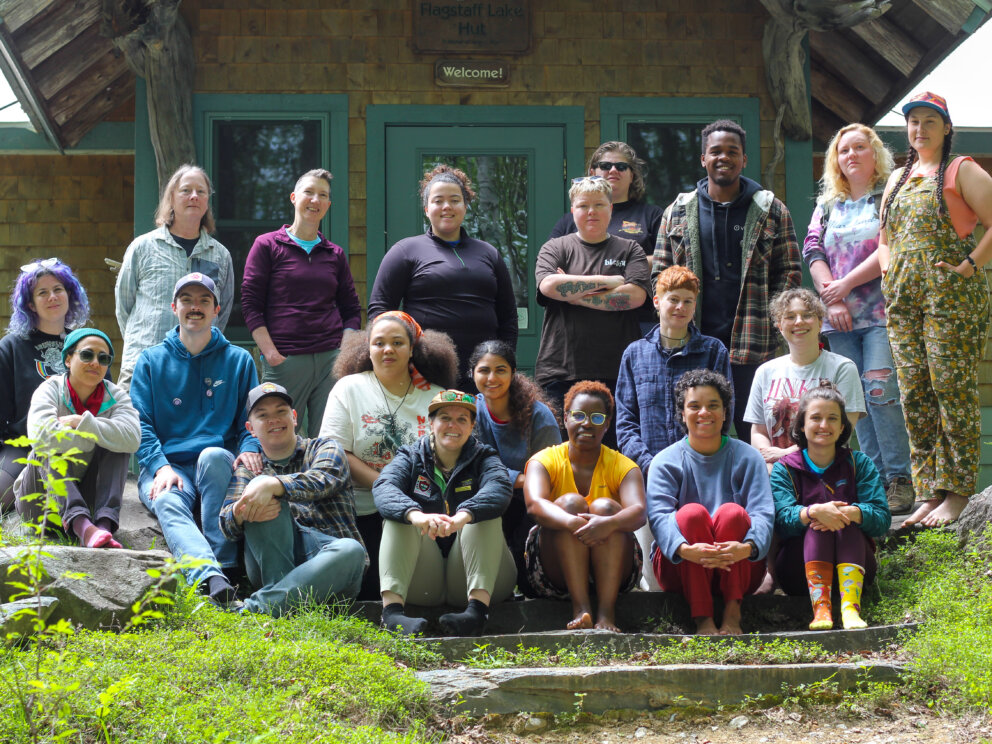 Community group at Flagstaff Lake Hut.