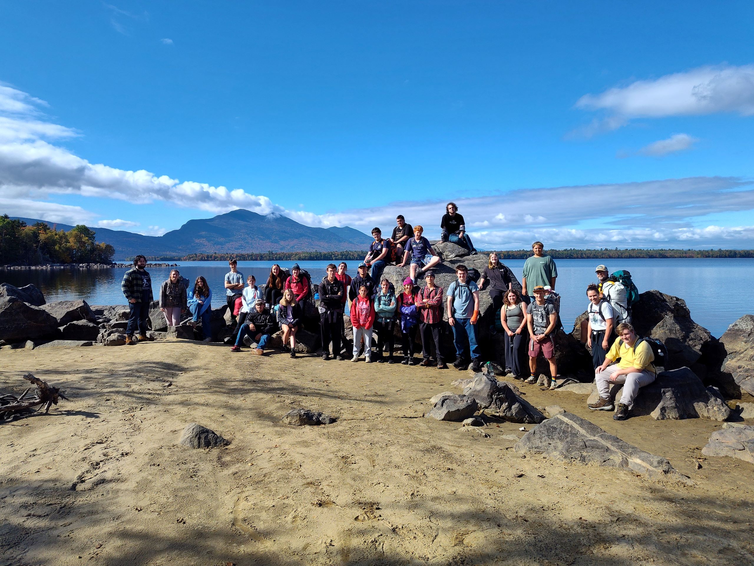 Mt Abram High School group on the beach.