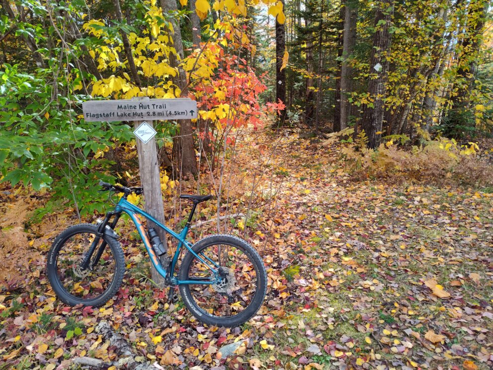 Mountain biking the Maine Hut Trail to Flagstaff Lake Hut