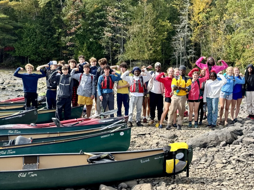 South Portland and Portland High School group on the shore of Flagstaff Lake