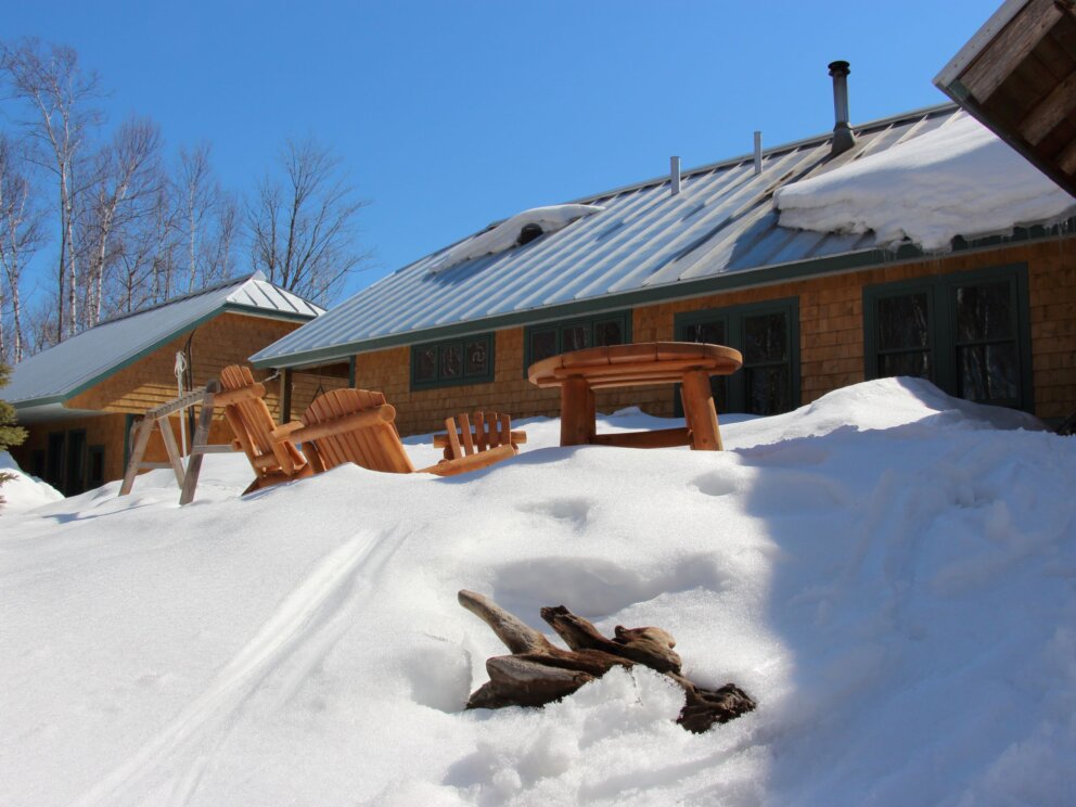Flagstaff Lake Hut in winter