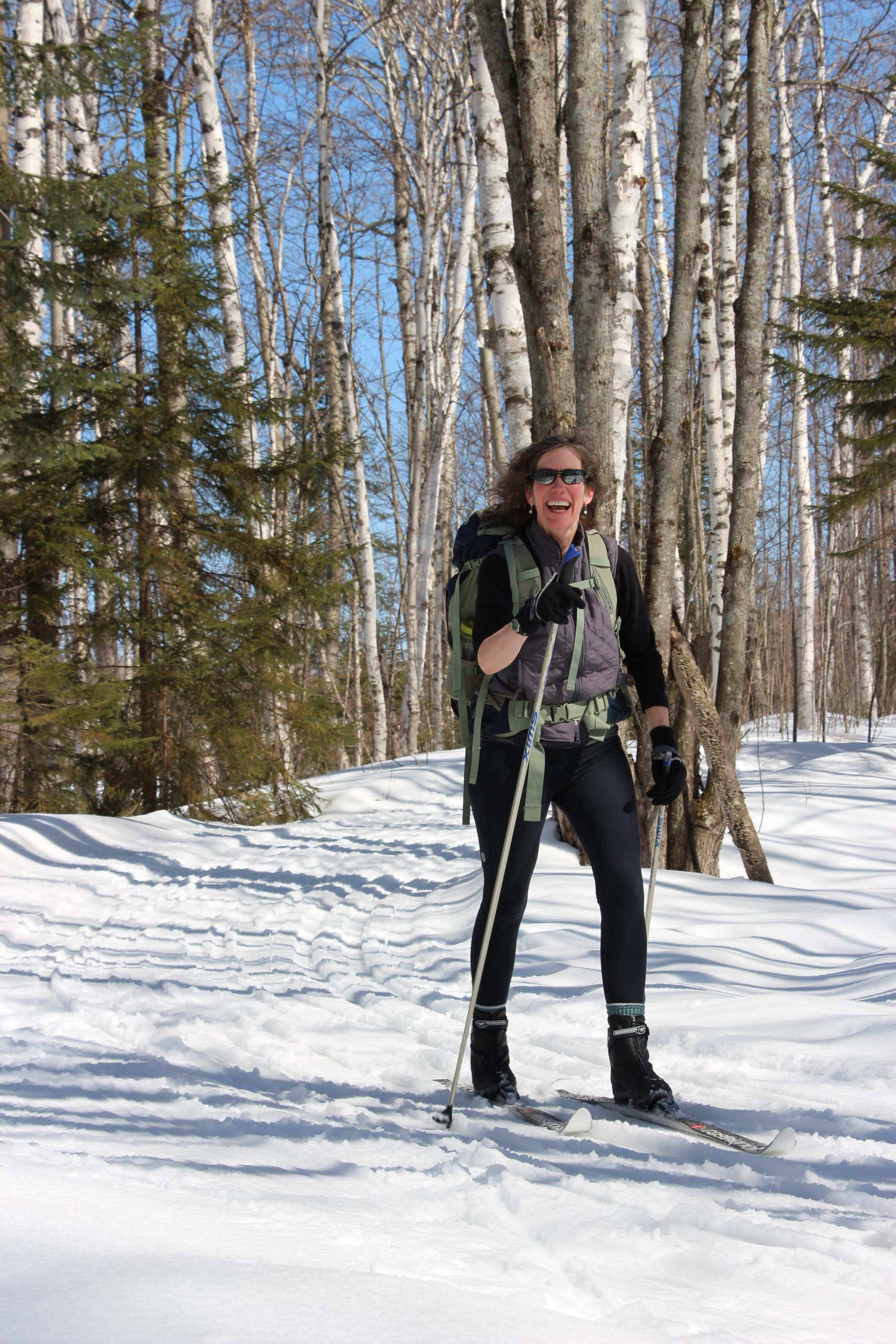 Nordic skier on the trail by Flagstaff Lake Hut