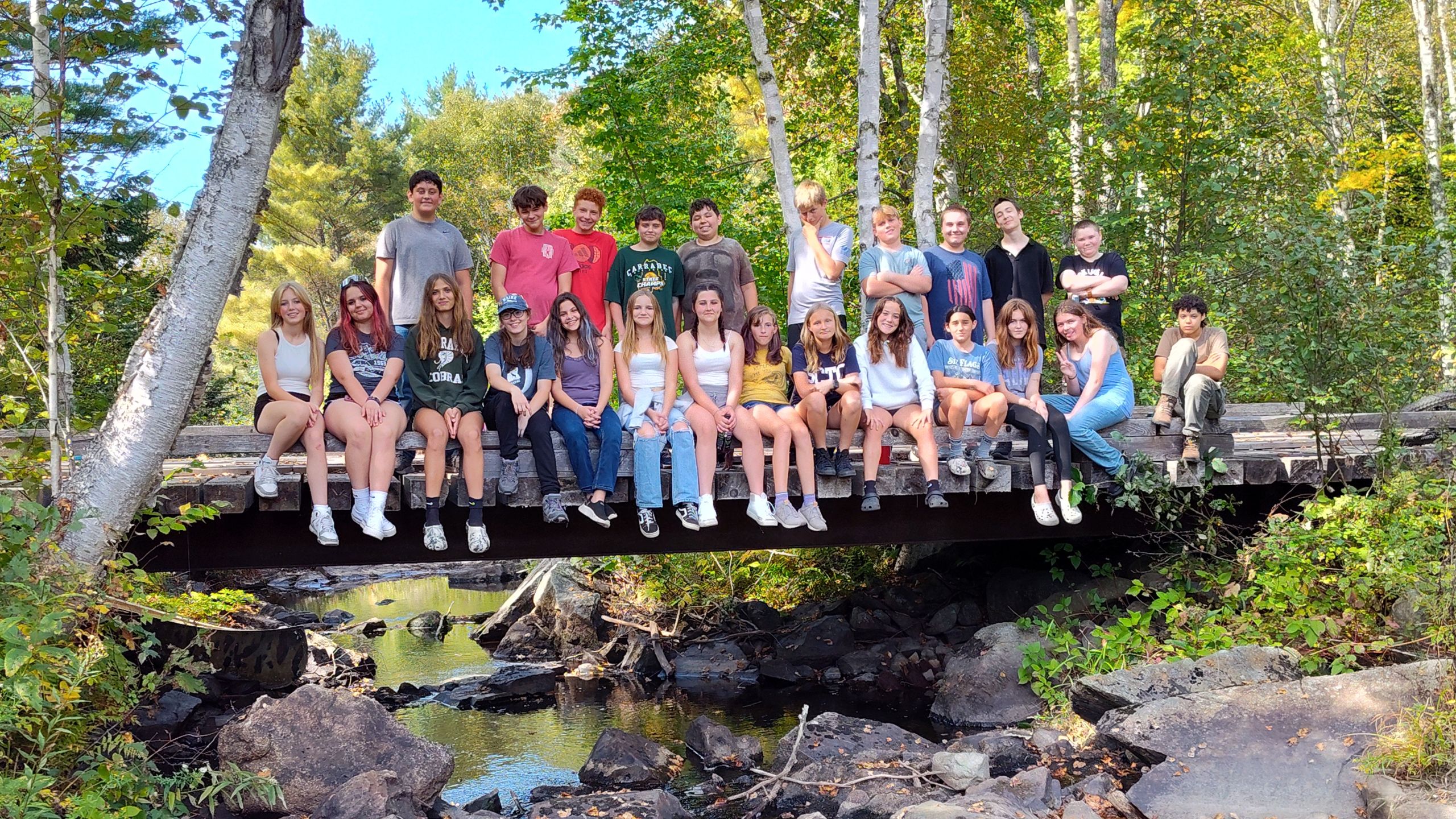 Carrabec School sitting on a bridge along the Maine Hut Trail