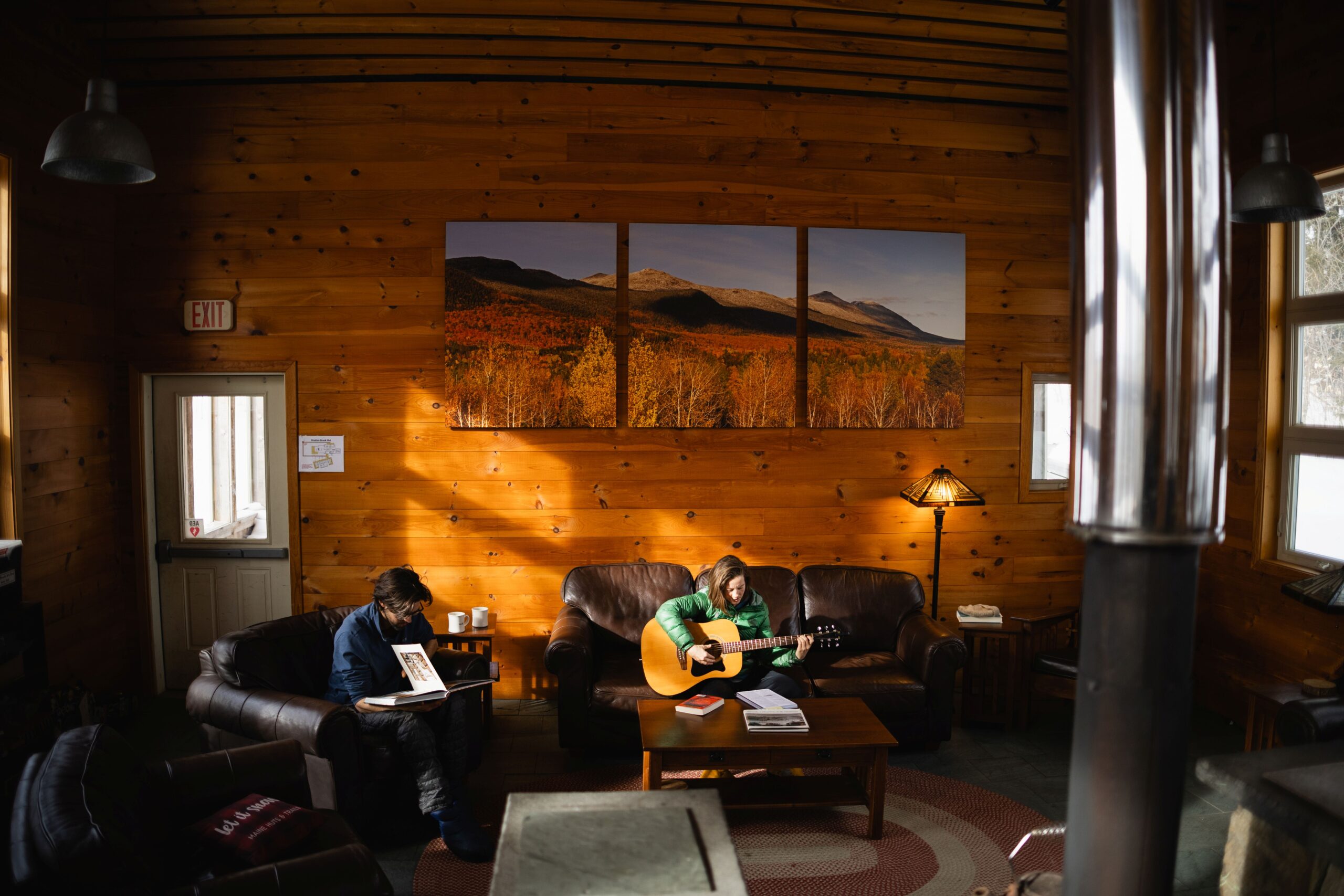 The lounge/great room at Stratton Brook Hut