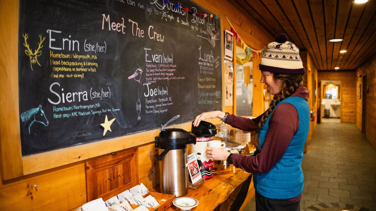 Getting coffee at Stratton Brook Hut