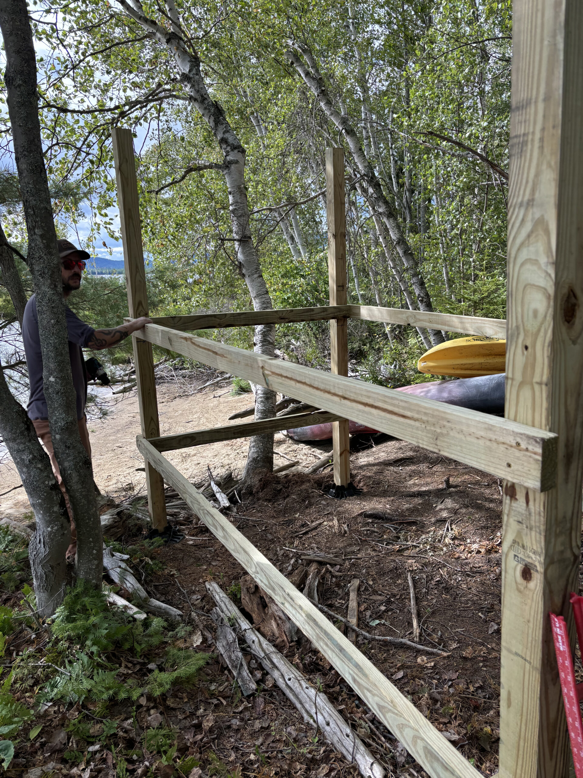 Building the new boat rack at Flagstaff Lake