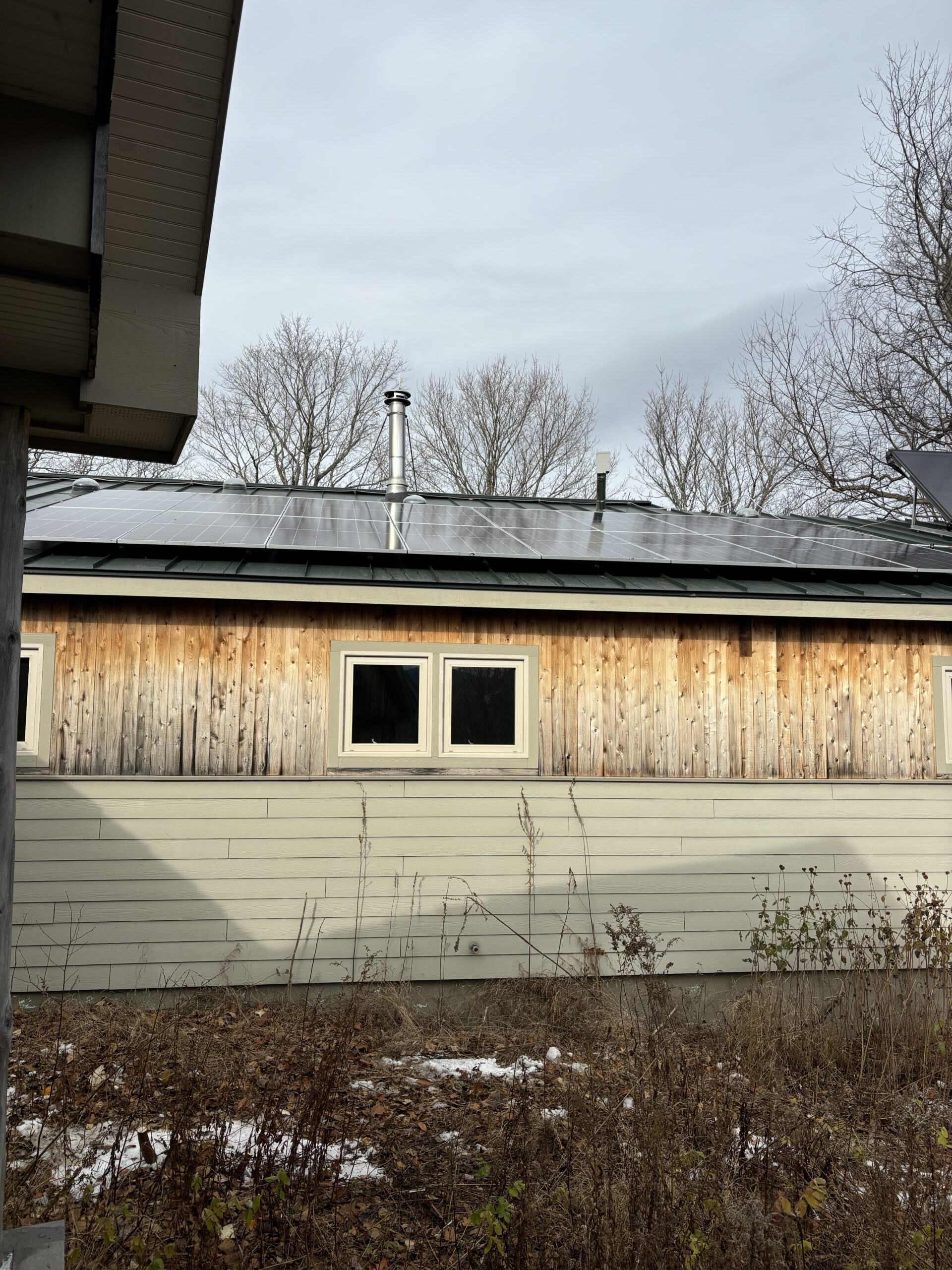 Solar panels on the roof of Stratton Brook Hut