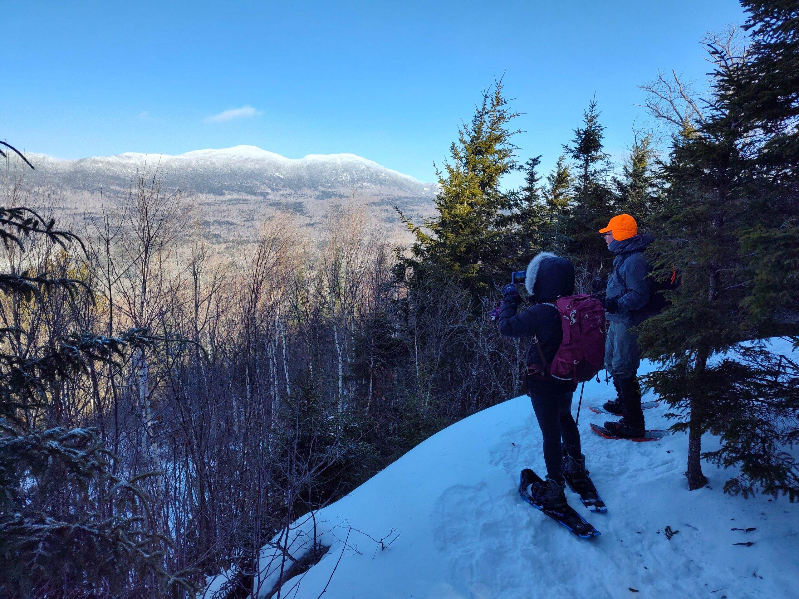 Snowshoeing to the Vista overlooking the Bigelow Range.