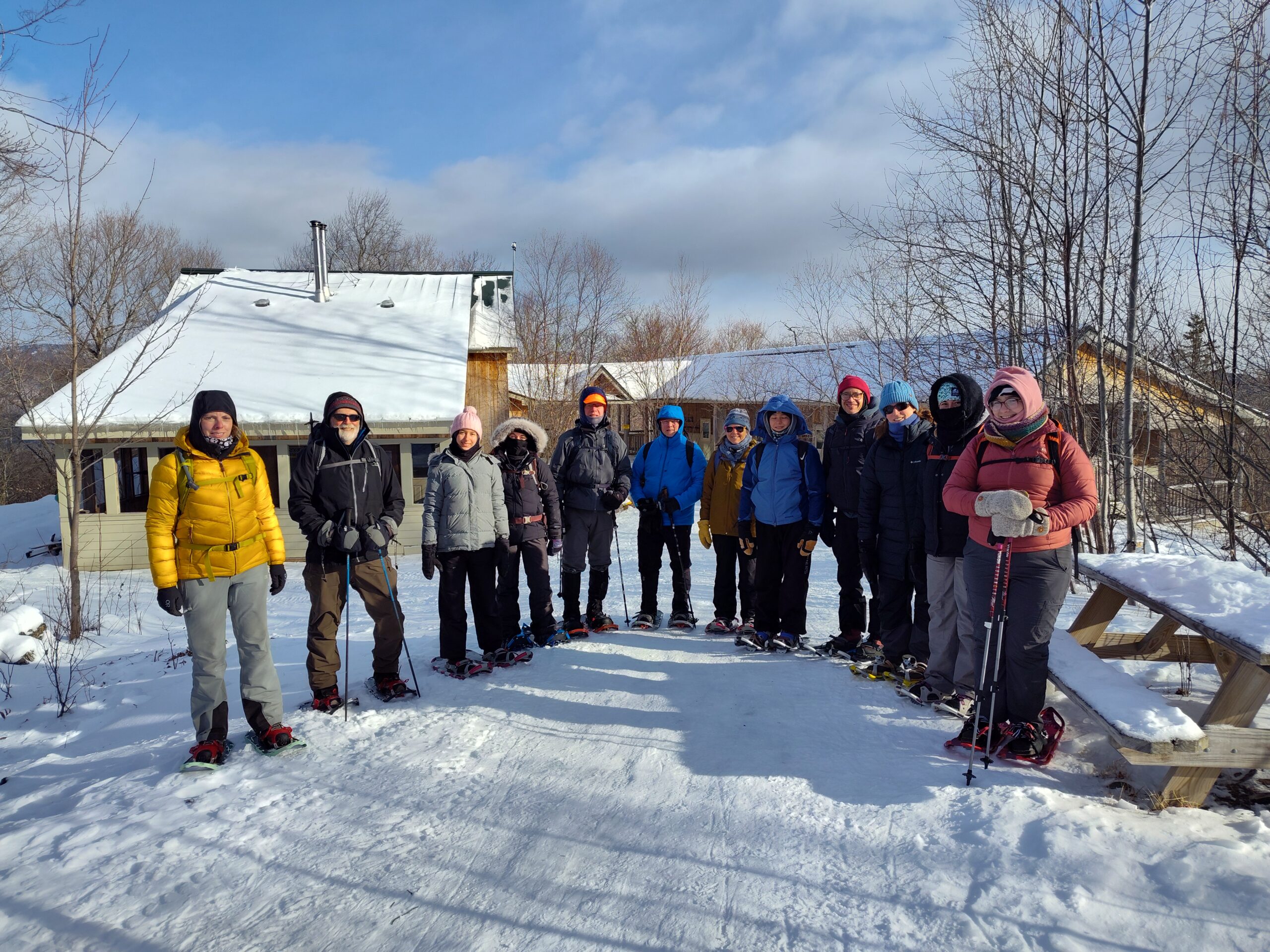Guided group snowshoe up at Stratton Brook Hut