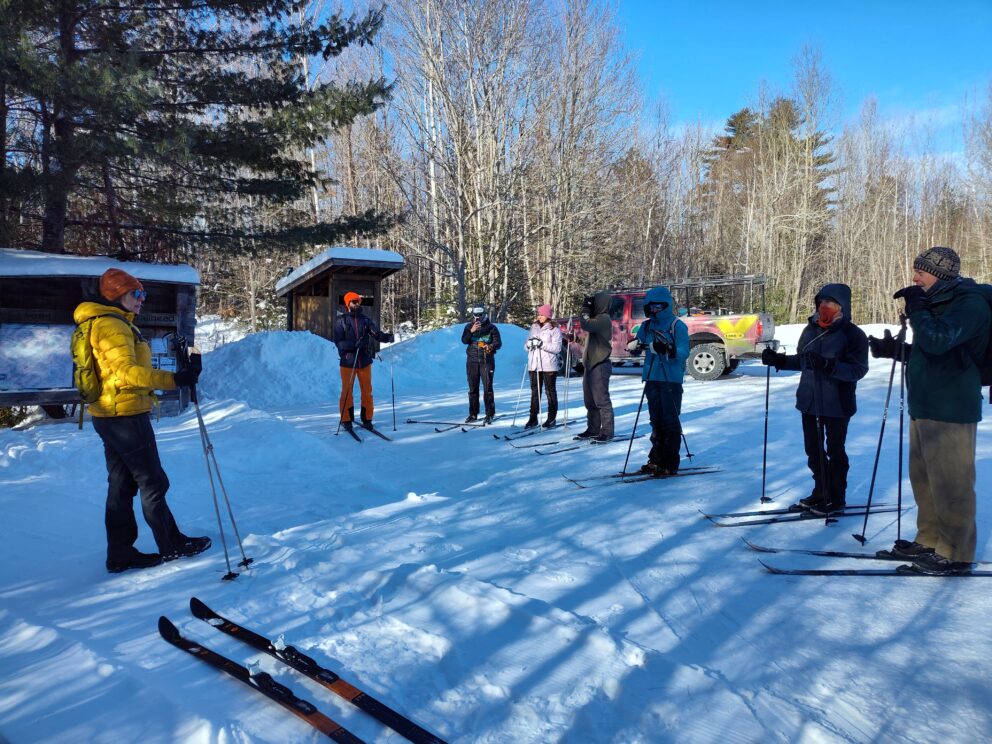 Group ski meeting at the Flagstaff Trailhead.