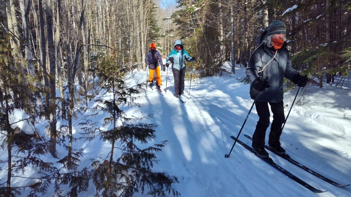 Cross country skiing on the Maine Hut Trail to Flagstaff Lake Hut.