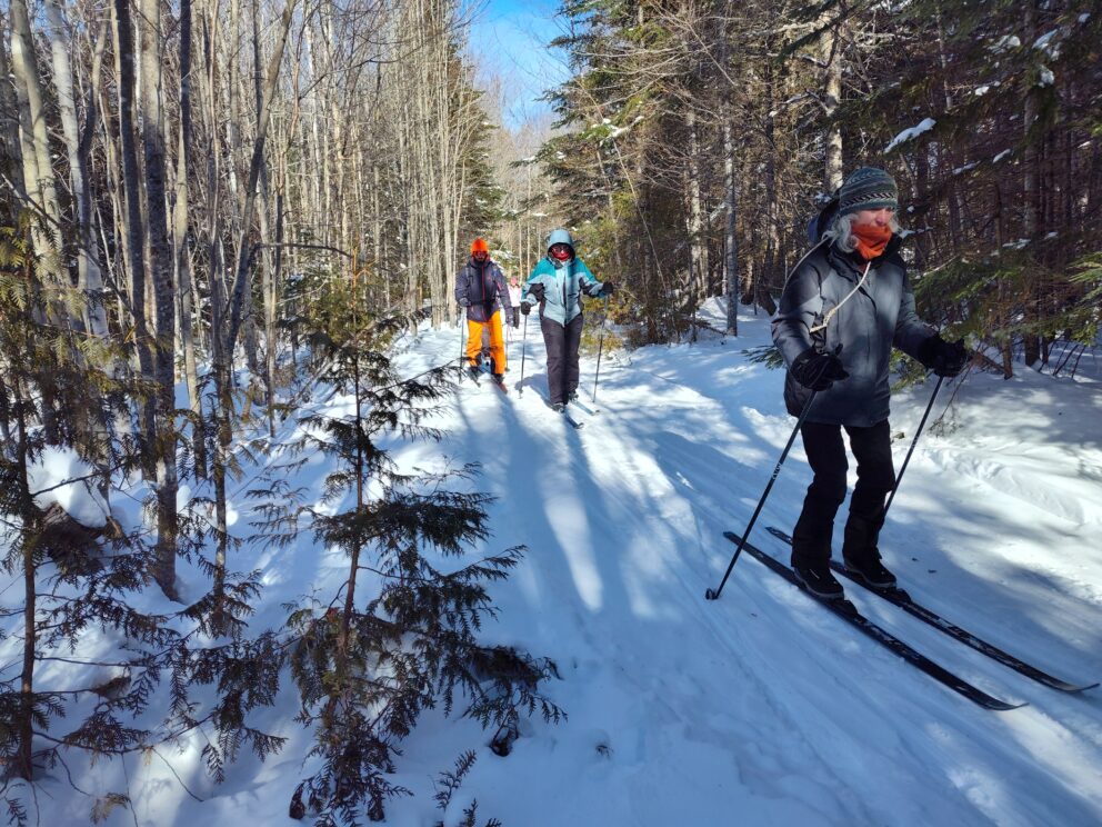 Cross country skiing on the Maine Hut Trail to Flagstaff Lake Hut.