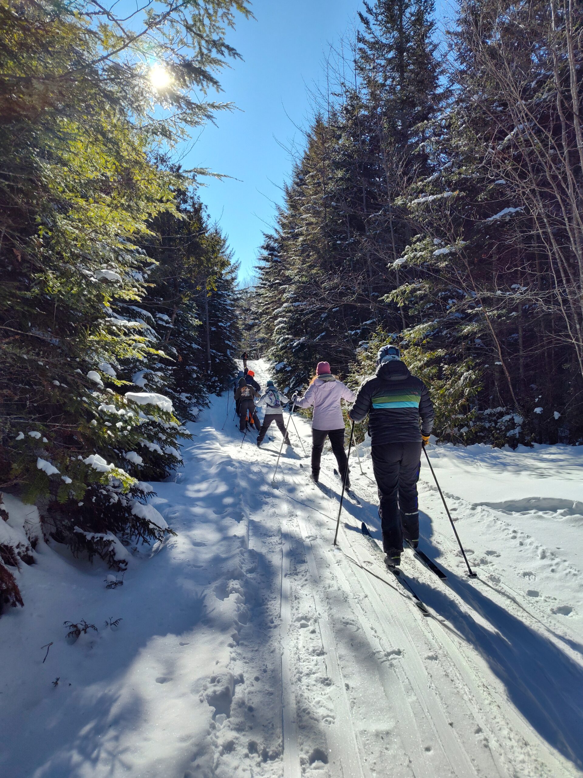 Cross country skiing on the Maine Hut Trail to Flagstaff Lake Hut.