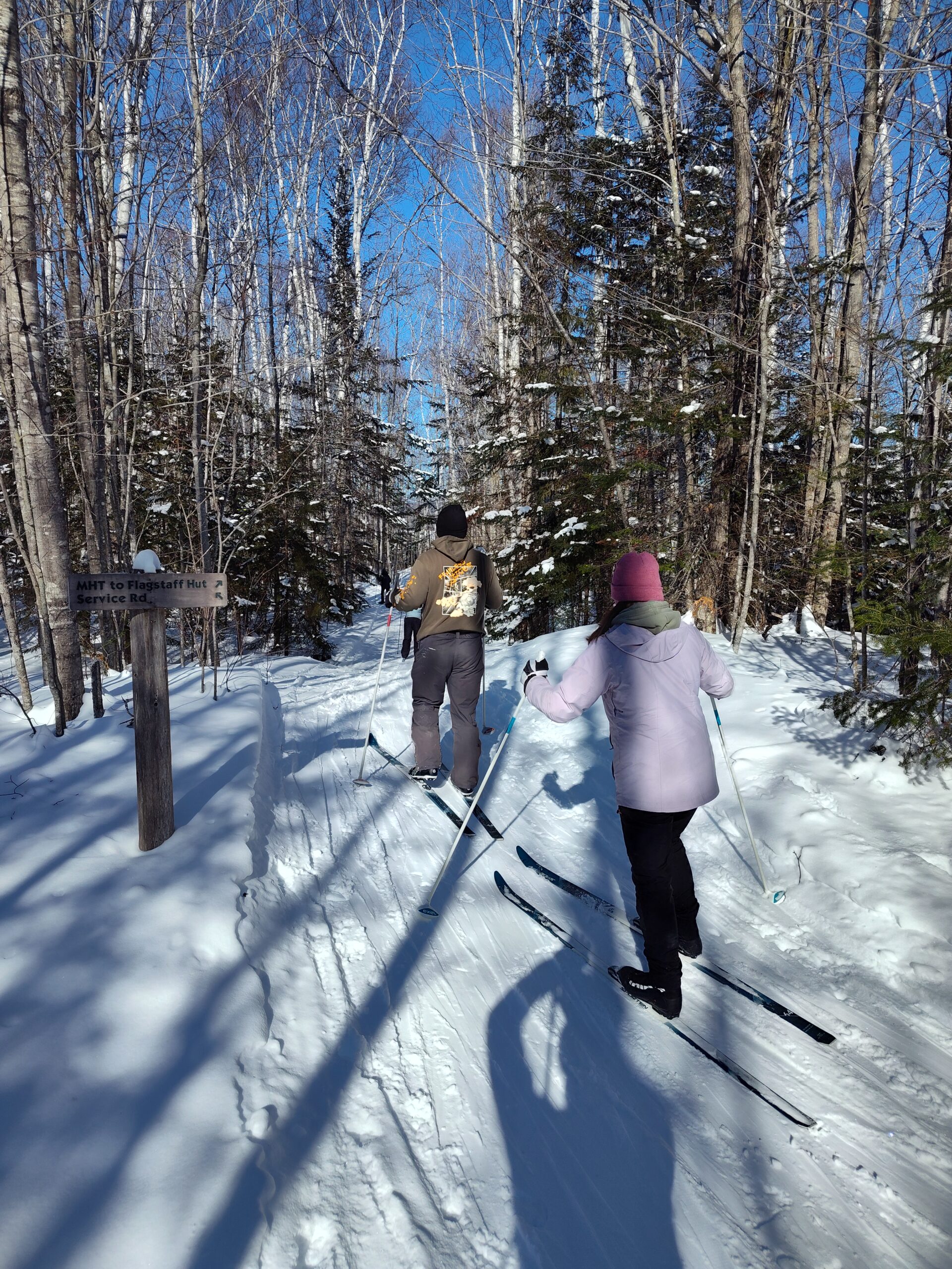 Cross country skiing on the Maine Hut Trail to Flagstaff Lake Hut.