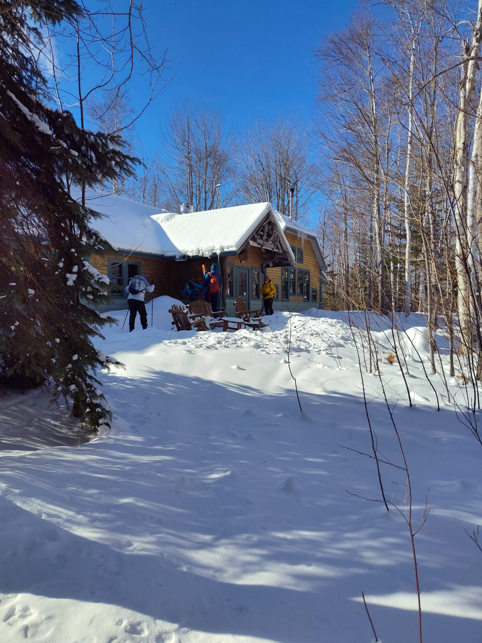 Winter guests outside Flagstaff Lake Hut