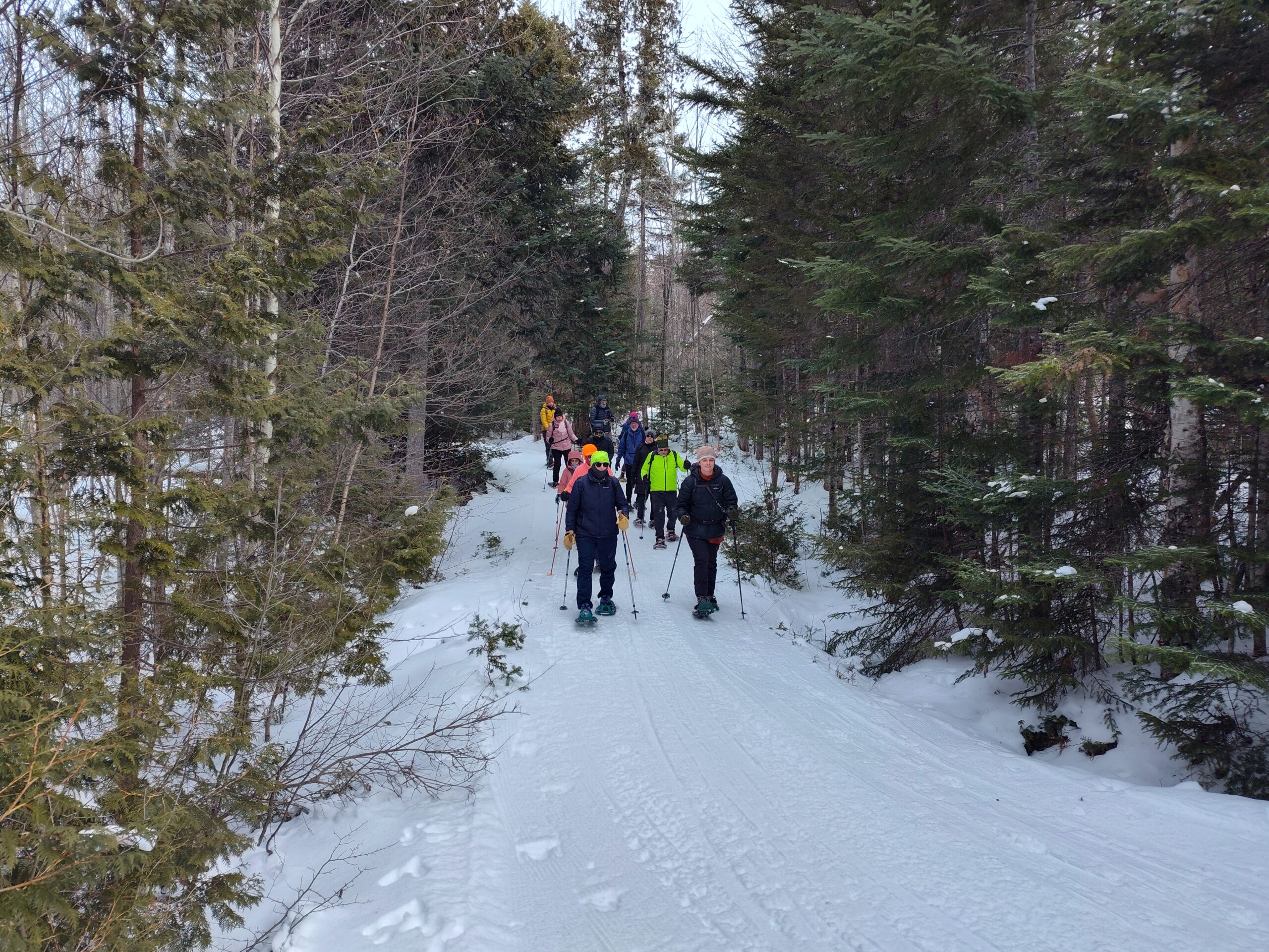 Snowshoeing on the Maine Hut Trail to Flagstaff Lake Hut.