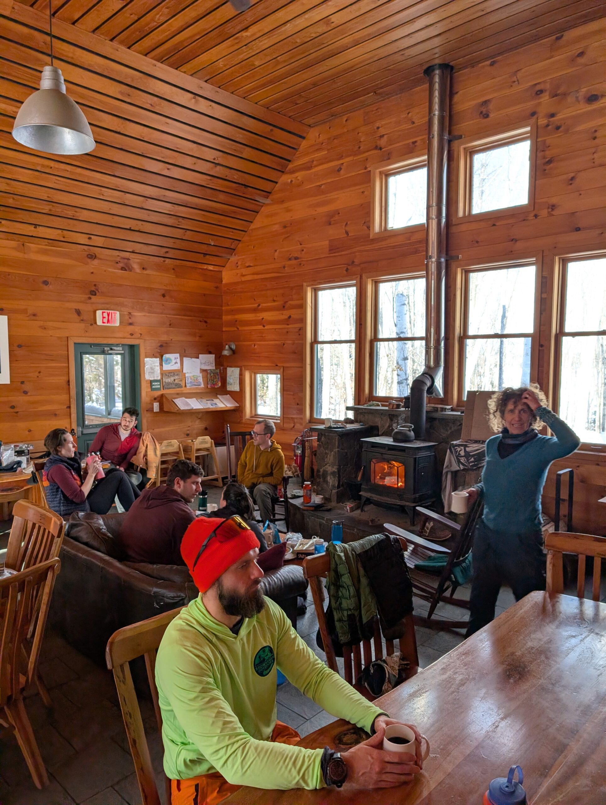 Guests inside Flagstaff Lake Hut