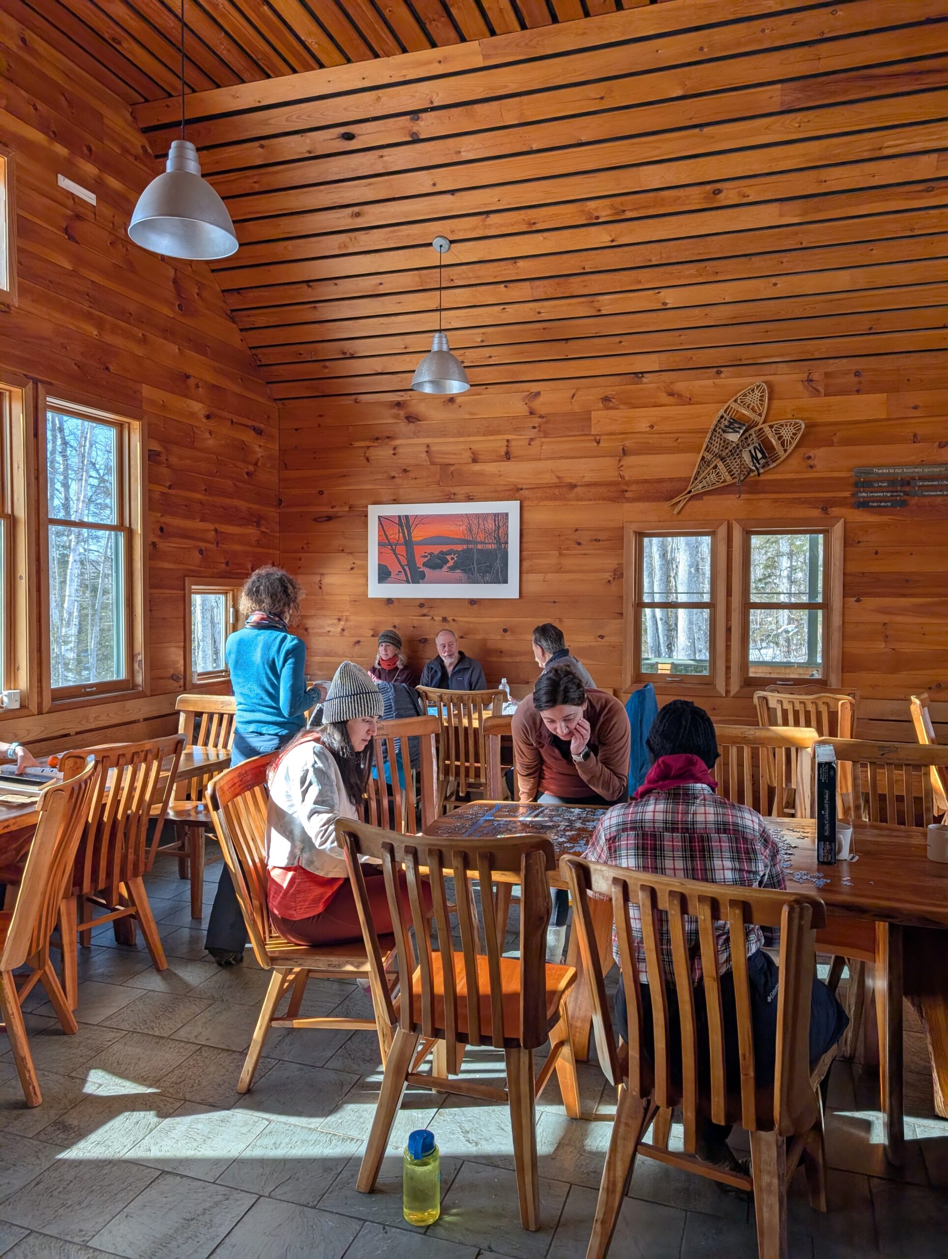 Guests inside Flagstaff Lake Hut