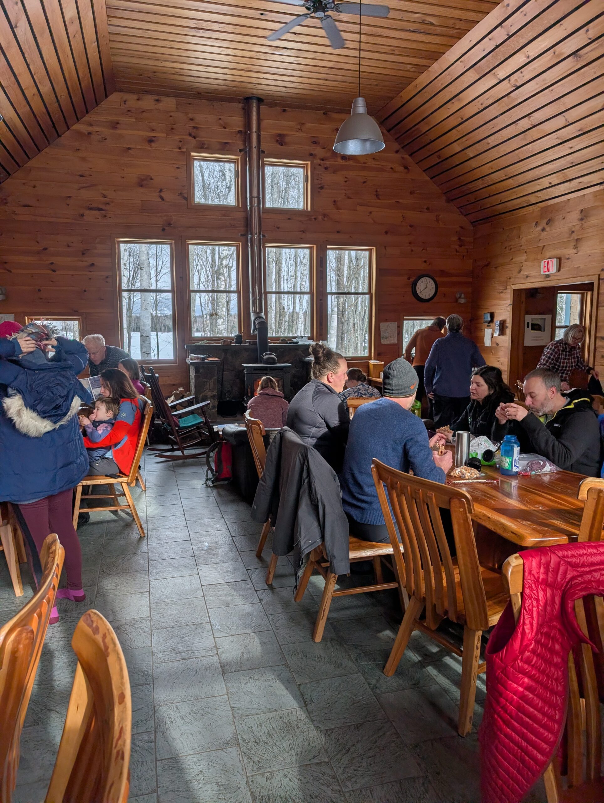 Guests enjoy lunch at Flagstaff Lake Hut