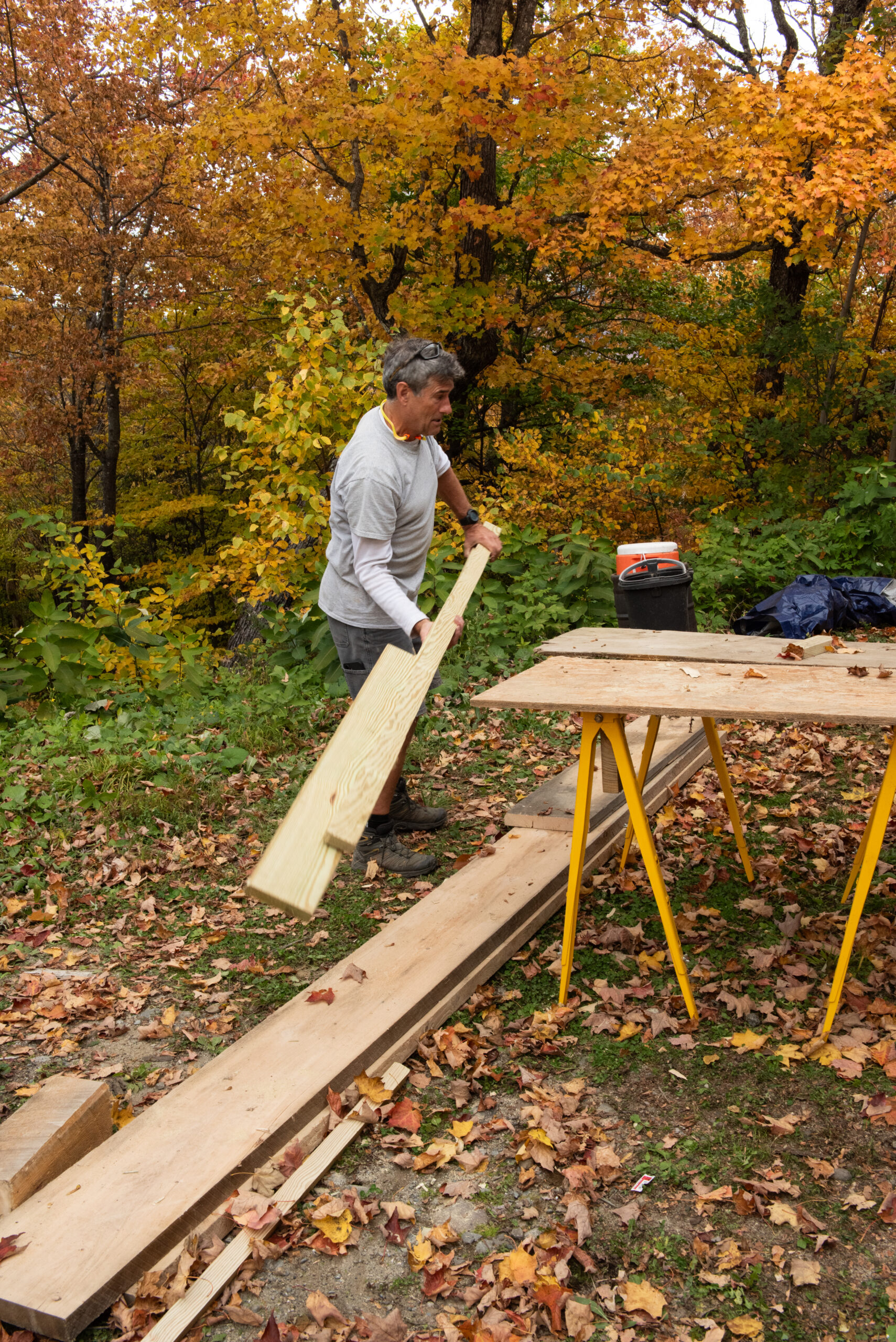 Board President Fred Prescott working at Stratton Brook Hut.