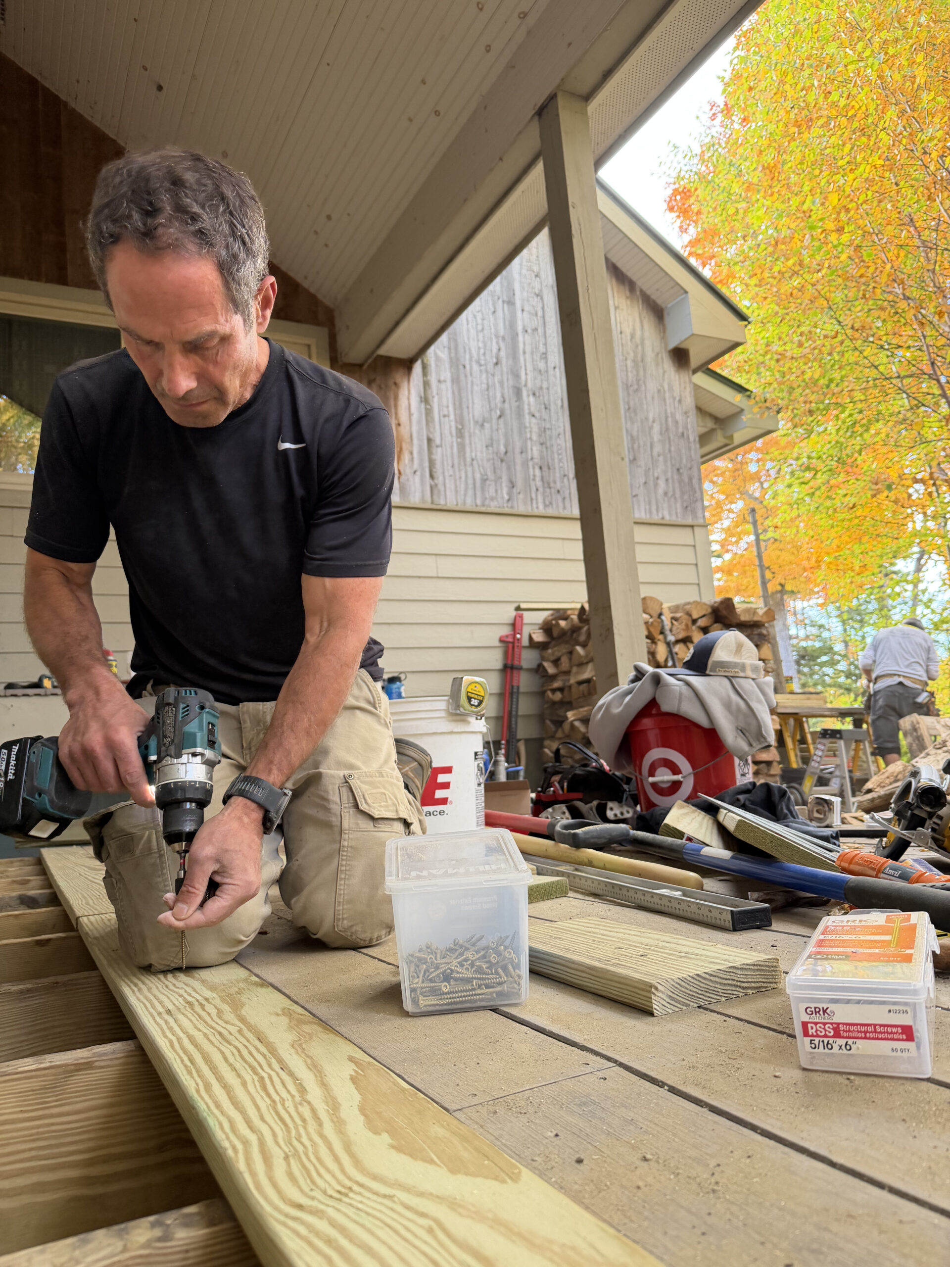 Board member John Spelke working at Stratton Brook Hut.