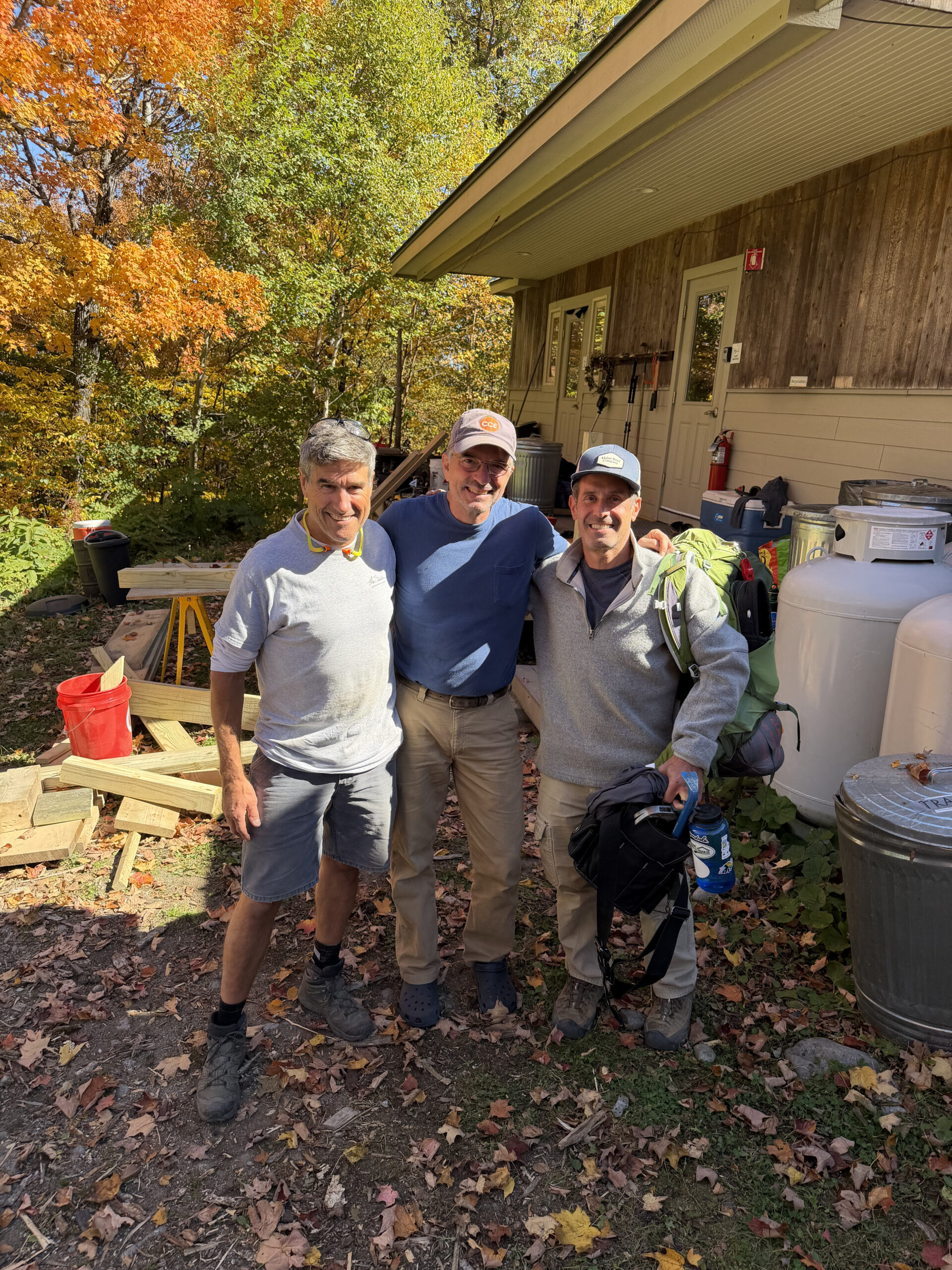 Board members Calen Colby, Fred Prescott and John Spelke working at Stratton Brook Hut.
